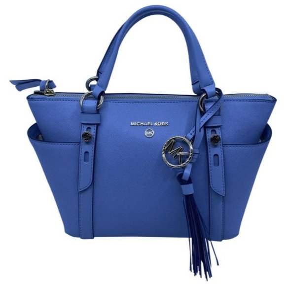 MICHAEL Michael Kors Handbags - Michael Michael Kors Small Sullivan Convertible Top Zip Tote Blue Leathe…